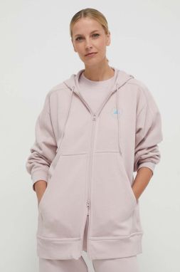 Tepláková mikina adidas by Stella McCartney ružová farba, s kapucňou, jednofarebná, IU0860