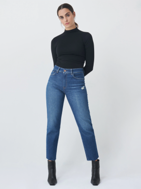 Dark Blue Womens Shortened Straight Fit Jeans - Women