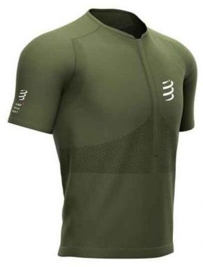 Compressport TRAIL HALF-ZIP FITTED SS TOP Pánsky bežecký dres, khaki, veľkosť