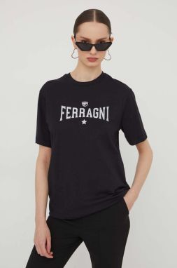 Bavlnené tričko Chiara Ferragni STRETCH dámsky, čierna farba, 76CBHC02