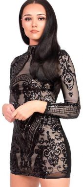 Čierne puzdrové mini šaty Alesha zdobené flitrami