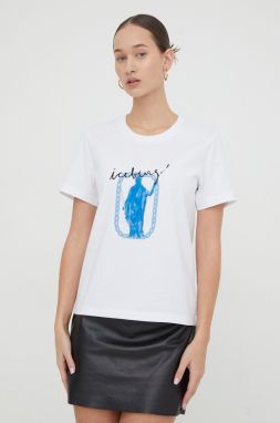 Bavlnené tričko Iceberg dámsky, biela farba