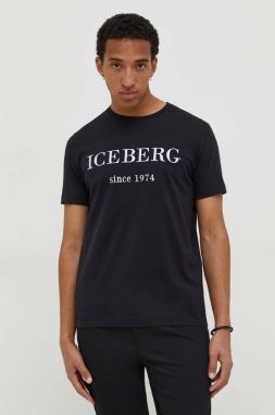 Bavlnené tričko Iceberg pánsky, čierna farba, s potlačou