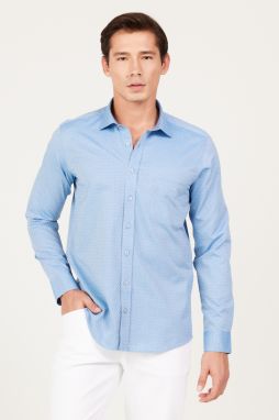 AC&Co / Altınyıldız Classics Men's Blue Slim Fit Slim Fit Classic Collar Cotton Dobby Shirt