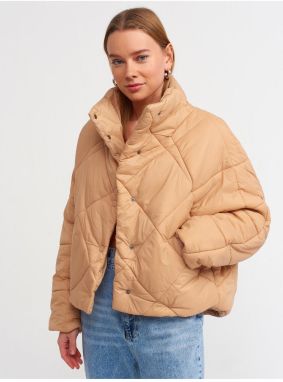 Dilvin 60324 Quilted Puffer Coat-camel