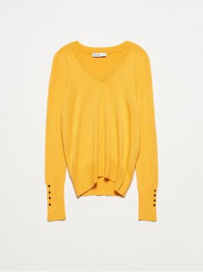 Dilvin 2443 V-Neck Sweater-mustard with Drop Dropped Arm Cuffs