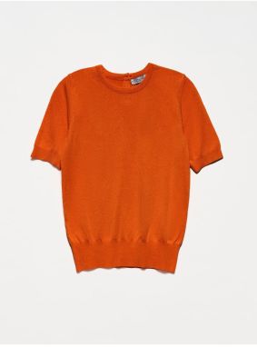 Dilvin 1280 Crew Neck Buttoned Short Sleeve Sweater-Burnt Orange