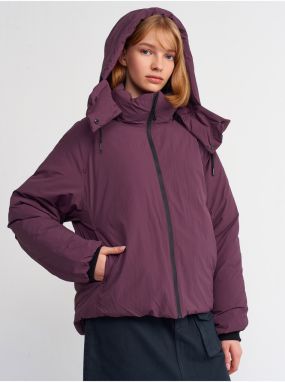 Dilvin 60323 Hooded Puffer Coat-Burgundy