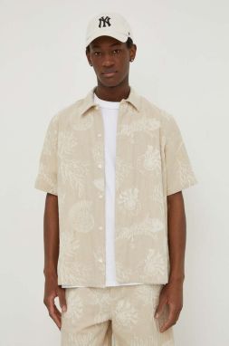 Košeľa Samsoe Samsoe SAAYO pánska, béžová farba, regular, s klasickým golierom, M24100053