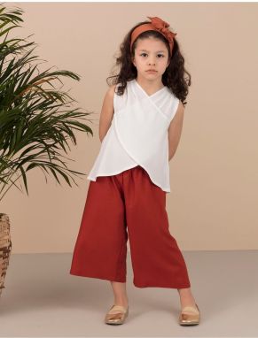 Mushi Besuto Girls' Woven Blouse Capri Pants Suit