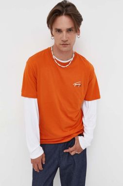 Bavlnené tričko Tommy Jeans oranžová farba, s potlačou