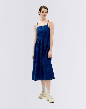 Thinking MU Navy Big Seersucker Paola Dress NAVY