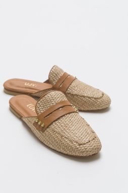 LuviShoes 165 Women's Slippers From Genuine Leather, Scalloped Straw