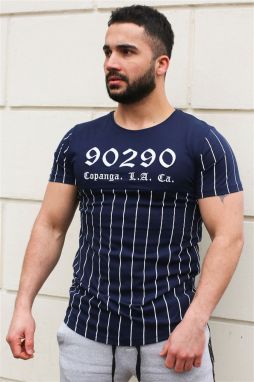 Madmext Crew Neck Stripe Detailed Navy Blue T-Shirt 2863