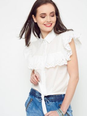 Shirt with embroidered frills ecru