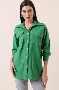 By Saygı Double Pocket Plain Stamped Shirt Green