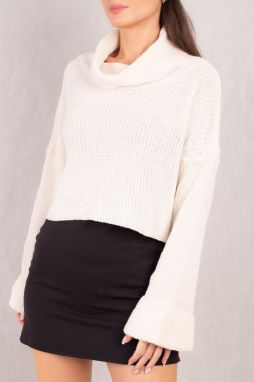 armonika Women Ecru Double Sleeve Degained Collar Knitwear Sweater