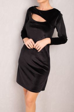 armonika Women's Black Decollete Long Sleeve Velvet Mini Dress
