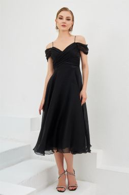 Carmen Black Organza Low Sleeve Short Evening Dress