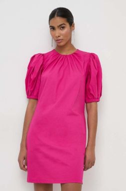 Bavlnené šaty Silvian Heach ružová farba, mini, rovný strih
