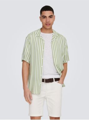 Bielo-zelená pánska pruhovaná košeľa s krátkym rukávom ONLY & SONS Wayne