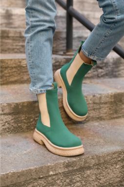 Madamra Green Women's Suede Boots with Rubber Detail Flat sole.