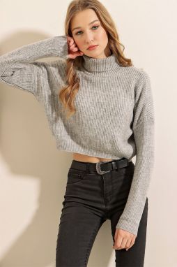 Bigdart 15771 Crop Turtleneck Sweater - Gray