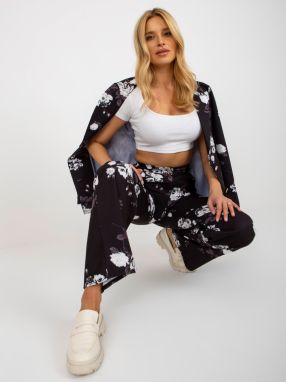 Black wide fabric trousers with rose suits