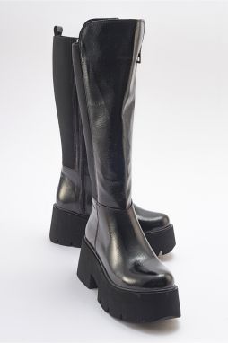 LuviShoes SOLO Black Wrinkled Patent Leather Women's Boots.