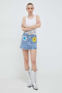 Rifľová sukňa Moschino Jeans mini, áčkový strih