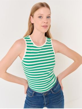 Jimmy Key Dark Green Crew Neck Sleeveless Striped Singlet