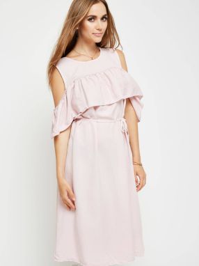 Midi cold shoulders dress made of smooth fabric pink