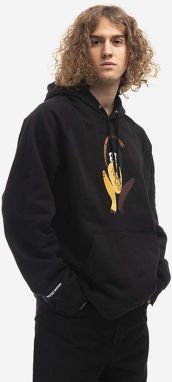 Bavlnená mikina Wood Wood Fred 12235601.2493-BLACK, pánska, čierna farba, s kapucňou, s potlačou
