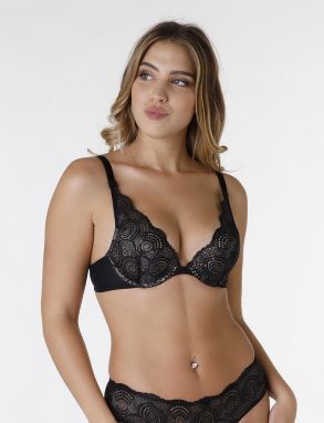 WONDERBRA GLAMOUR TRIANGLE PUSH-UP BRA - Dámska čipková podprsenka push-up - čierna