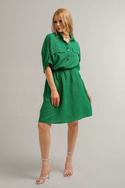 armonika Women's Green Bat Dress with Pockets and Elastic Waist