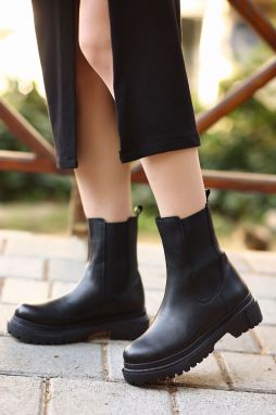 armonika Women's Black Flr1850 Boots With Elastic Sides and Thick Soles