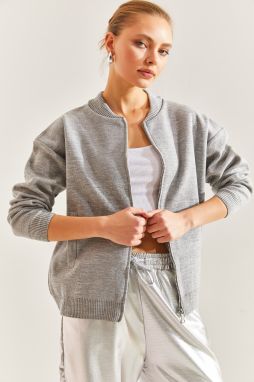 Bianco Lucci Women's Silvery Pocket Zippered Knitwear Cardigan