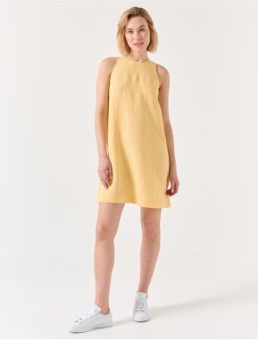 Jimmy Key Yellow Straight Cut Crew Neck, Sleeveless Woven Linen Dress