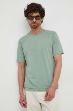 Bavlnené tričko Sisley zelená farba, jednofarebné