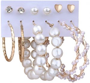 Troli Úžasná sada pozlátených kruhových náušníc a kôstok s perlami (6 párov)