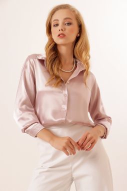 Bigdart 3964 Lightly Flowy Satin Shirt - Powder