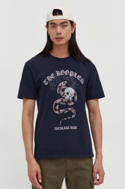 Bavlnené tričko The Kooples pánsky, tmavomodrá farba, s potlačou, HTSC28005K