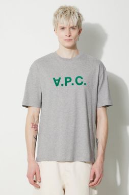 Bavlnené tričko A.P.C. T-Shirt River pánske, šedá farba, s potlačou, COFDW.H26324.PLB