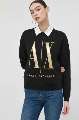 Bavlnená mikina Armani Exchange dámska, čierna farba, s nášivkou, 8NYM07 YJ68Z NOS