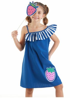 mshb&g Girl's Navy Blue Strawberry Woven Dress
