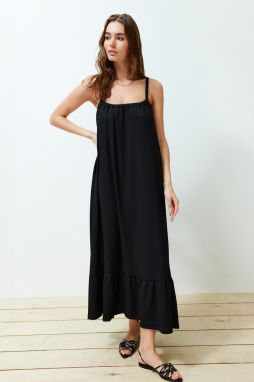 Trendyol Black Back Detail Strappy Crepe/Textured Maxi Knitted Dress