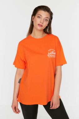 Trendyol Curve Orange Printed Knitted T-Shirt