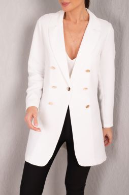 armonika Women's White Buttoned Long Jacket