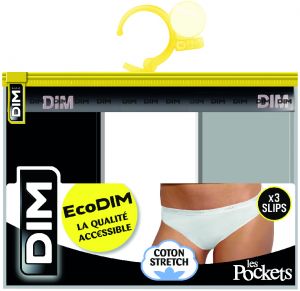 DIM ECO LES POCKETS SLIP 3x - 3 ks dámskych nohaviček - čierna - sivá - biela