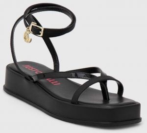 Kožené sandále Just Cavalli dámske, čierna farba, na platforme, 76RA3S75